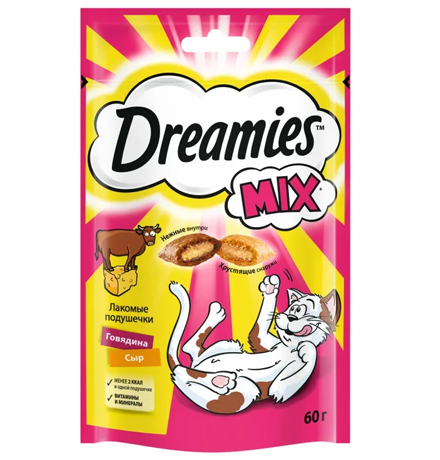 Купить Dreamies Mix / Лакомство Дримис для кошек Подушечки Говядина Сыр за 80.00 ₽