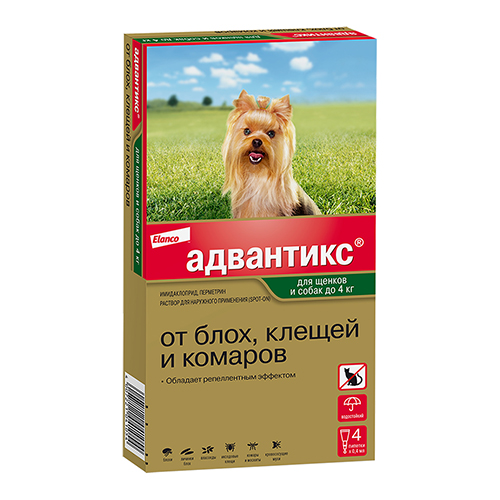 

Elanco Адвантикс 40С / Капли на холку от Блох, Клещей и Комаров для собак весом до 4 кг, Elanco Адвантикс 40С