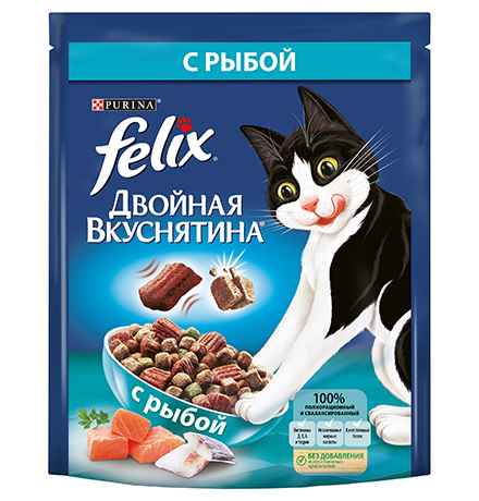 Felix Двойная вкуснятина / Сухой корм Пурина Феликс для взрослых кошек с рыбой 
