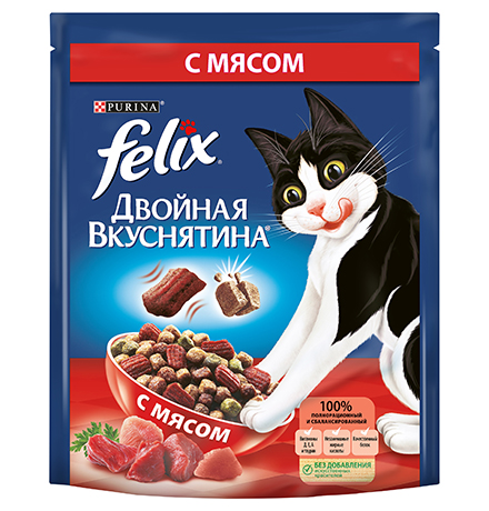 Felix Двойная вкуснятина / Сухой корм Пурина Феликс для взрослых кошек с мясом 