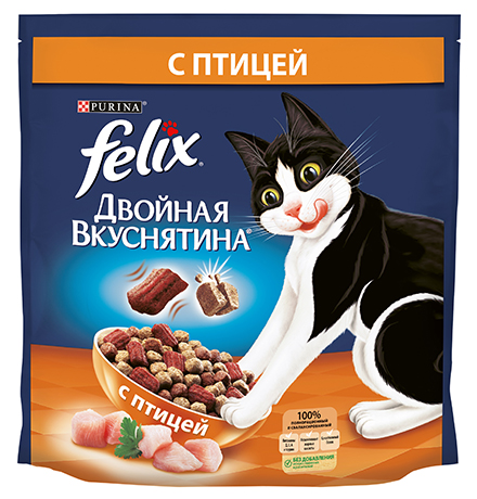 Felix Двойная вкуснятина / Сухой корм Пурина Феликс для взрослых кошек с птицей 