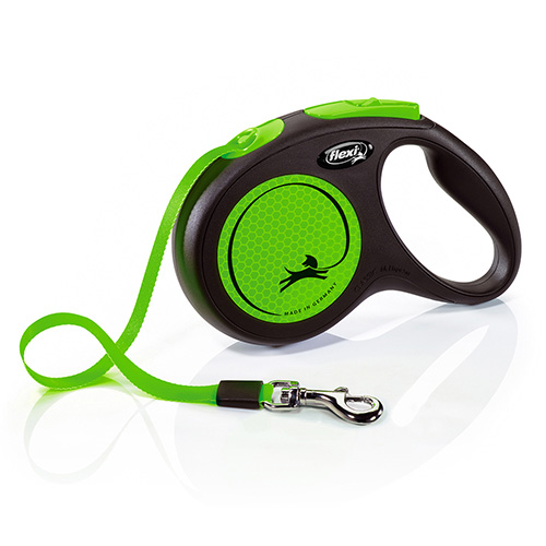 flexi New Neon M tape 5 m, for dogs up to 25 kg / Рулетка флекси для собак весом до 25 кг, светоотражающая лента 5 м