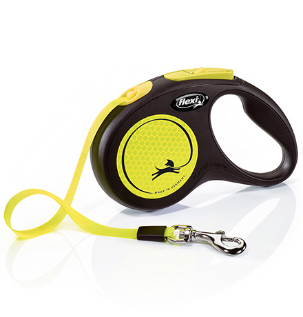 flexi New Neon S tape 5 m, for dogs up to 15 kg / Рулетка флекси для собак весом до 15 кг, светоотражающая лента 5 м