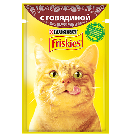 

Friskies / Паучи Пурина Фрискис для взрослых кошек с говядиной (цена за упаковку), Friskies