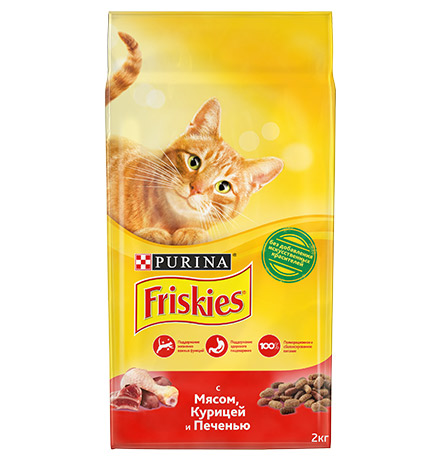 

Friskies / Сухой корм Пурина Фрискис для взрослых кошек с мясом, курицей и печенью, Friskies