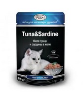 Gina Tuna & Sardine / Паучи Джина для кошек Филе тунца и сардины в желе (цена за упаковку) 