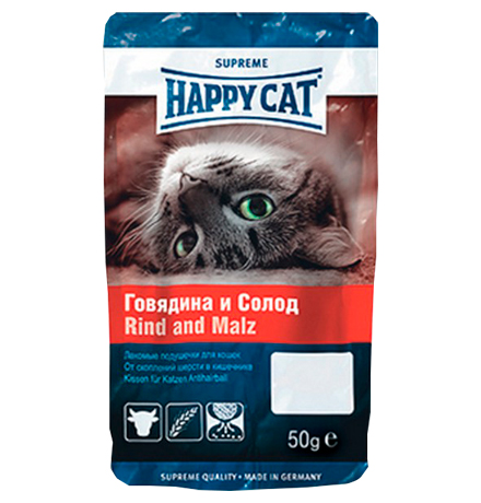 Happy Cat / Лакомство Хэппи Кэт для кошек Лакомые Подушечки Говядина и Солод