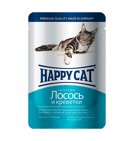 

Happy Cat / Паучи Хэппи Кэт для кошек Лосось, Креветки в желе (цена за упаковку, Германия), Happy Cat