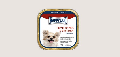 

Happy Dog / Паштет Хэппи Дог для взрослых собак Мелких пород Телятина с сердцем (цена за упаковку), Happy Dog