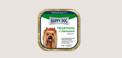 

Happy Dog / Паштет Хэппи Дог для взрослых собак Мелких пород Телятина с овощами (цена за упаковку), Happy Dog