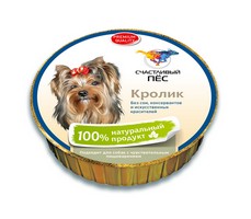 

Счастливый Пес Консервы для собак Паштет Кролик Цена за упаковку