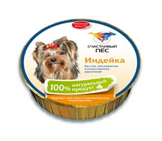 

Счастливый Пес Консервы для собак Паштет Индейка Цена за упаковку