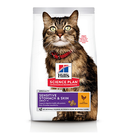 Hills Science Plan Sensitive Stomach & Skin / Сухой корм Хиллс для взрослых кошек с Чувствительным желудком и кожей Курица