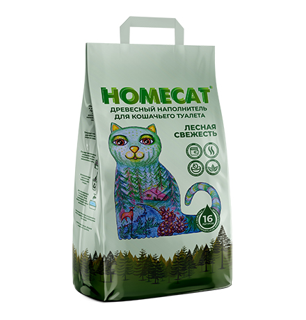 Homecat Лесная свежесть / Древесный наполнитель Хоумкэт для кошачьего туалета Мелкие гранулы 