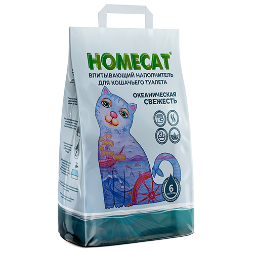 Homecat Океаническая свежесть / Впитывающий наполнитель Хоумкэт для кошачьего туалета