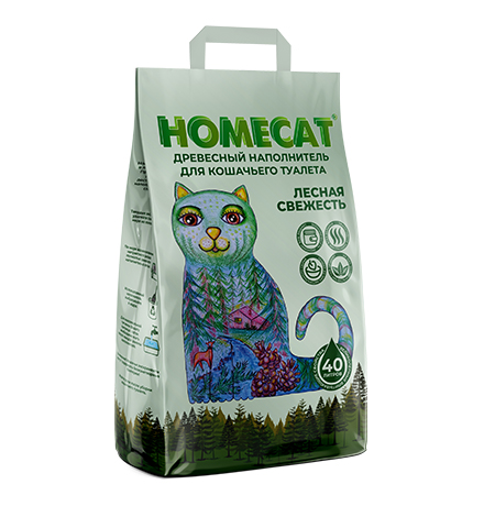 Homecat Лесная свежесть / Древесный наполнитель Хоумкэт для кошачьего туалета Мелкие гранулы