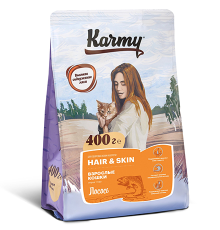 Karmy Hair & Skin / Сухой корм Карми для кошек Здоровье Кожи и Шерсти Лосось 