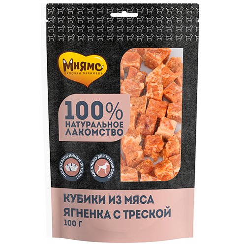 Мнямс Лакомство для собак Кубики из мяса Ягненка с треской