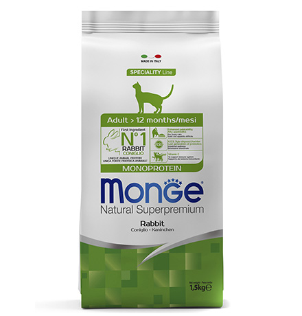 Купить Monge Cat Adult Monoprotein / Сухой корм Монж Монопротеиновый для взрослых кошек Кролик за 1475.00 ₽
