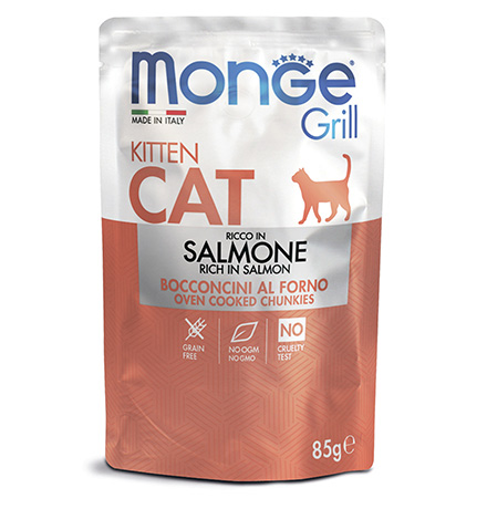 Monge Grill buste Kitten salmone / Влажный корм Паучи Монж для Котят Норвежский лосось (цена за упаковку) 