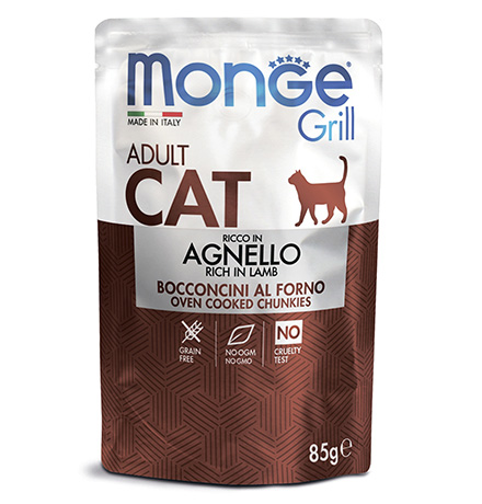 Купить Monge Grill buste Adult agnello / Влажный корм Паучи Монж для взрослыз кошек Новозеландский ягненок (цена за упаковку) за 2405.00 ₽