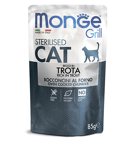 Купить Monge Grill buste Sterilized trota / Влажный корм Паучи Монж для Стерилизованных кошек Итальянская форель (цена за упаковку) за 2489.00 ₽