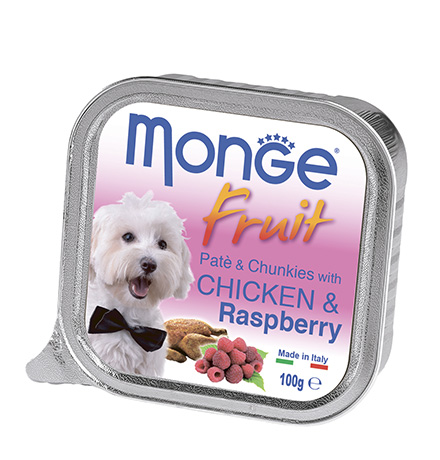 Купить Monge Dog Fruit Chicken / Влажный корм Консервы Монж Фрукт для взрослых собак Курица с Малиной (цена за упаковку) за 3164.00 ₽
