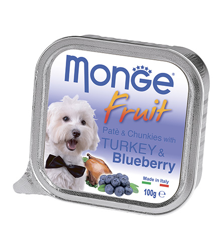 

Monge Dog Fruit Turkey / Влажный корм Консервы Монж Фрукт для взрослых собак Индейка с Черникой (цена за упаковку), Monge Dog Fruit Turkey
