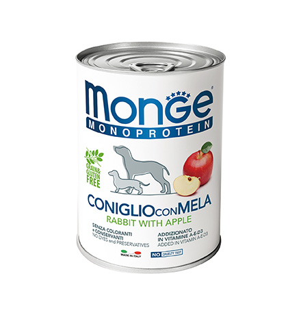 

Monge Dog Monoproteico Fruits Rabbit & Apple / Влажный корм Паштет Монж Монопротеиновый для взрослых собак Кролик с яблоками (цена за упаковку), Monge Dog Monoproteico Fruits Rabbit & Apple