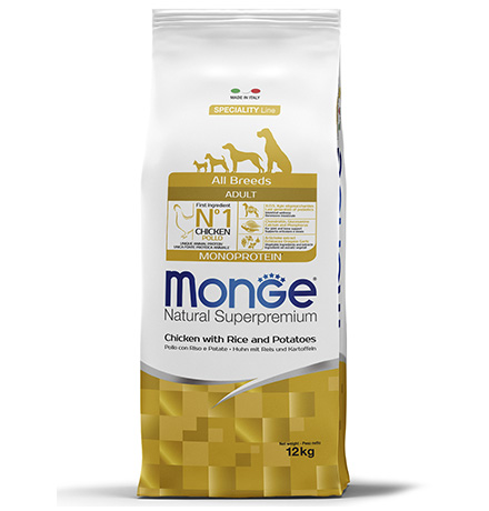 

Monge Dog Monoprotein Speciality Adult Chicken & Rice / Сухой корм Монж для взрослых собак всех пород Курица с Рисом и Картофелем, Monge Dog Monoprotein Speciality Adult Chicken & Rice