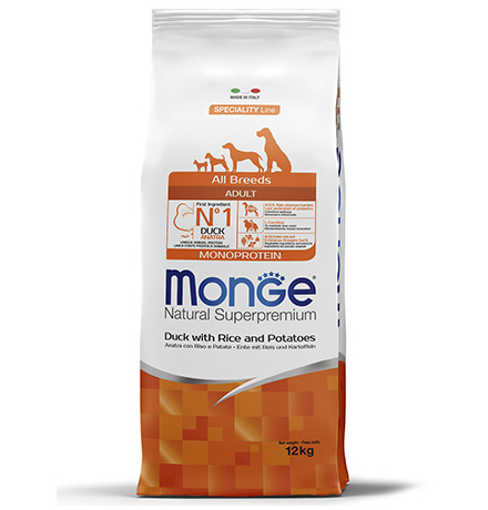 Monge Dog Monoprotein Speciality Adult Duck & Rice / Сухой корм Монж для взрослых собак всех пород Утка с рисом и картофелем