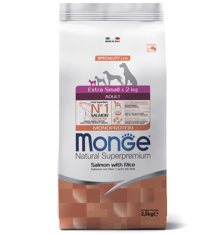 Купить Monge Dog Monoprotein Speciality Extra Small Salmon & Rice / Сухой корм Монж для взрослых собак Миниатюрных пород Лосось с рисом за 1765.00 ₽