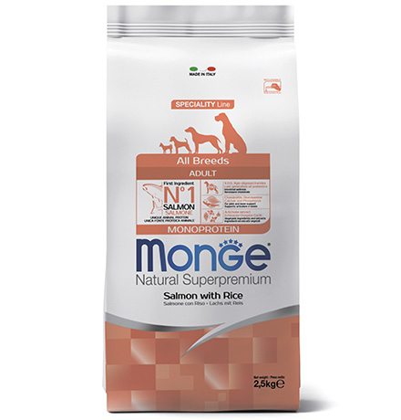 

Monge Dog Monoprotein Speciality Adult Salmon & Rice / Сухой корм Монж для взрослых собак всех пород Лосось с рисом, Monge Dog Monoprotein Speciality Adult Salmon & Rice