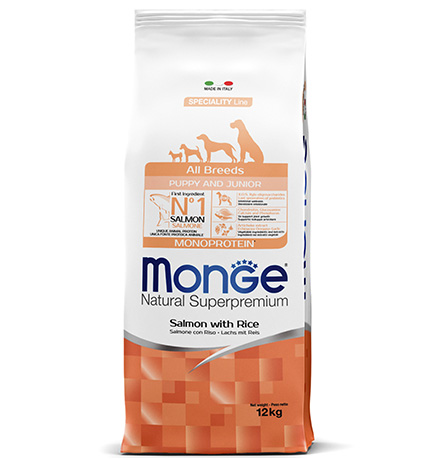 Купить Monge Dog Monoprotein Puppy & Junior Salmon with rice / Сухой корм Монж для Щенков всех пород Лосось с рисом за 7115.00 ₽