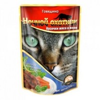 Ночной охотник / Влажный корм Паучи для кошек Говядина кусочки в желе (цена за упаковку)