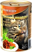 Ночной охотник / Консервы для кошек Мясное ассорти кусочки в желе (цена за упаковку) 