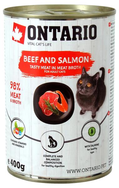 Ontario Beef Salmon Sunflower Oil / Консервы Онтарио для кошек Говядина и лосось (цена за упаковку)