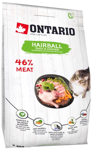 Купить Ontario Hairball / Сухой корм Онтарио для кошек для выведения комочков шерсти с Уткой и курицей за 1570.00 ₽