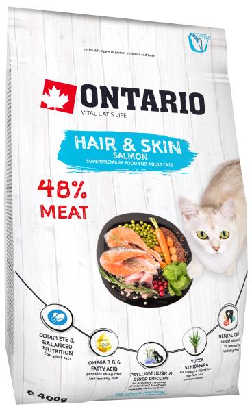 Купить Ontario Hair & Skin / Сухой корм Онтарио для кошек Здоровье Кожи и Шерсти с Лососем за 520.00 ₽