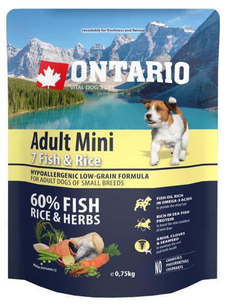 Ontario Adult Mini 7 Fish & Rice / Сухой корм Онтарио для взрослых собак Мелких пород 7 видов рыб и рис
