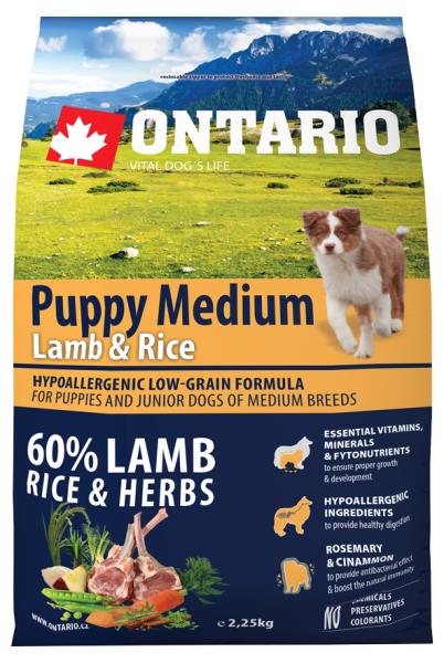 Ontario Puppy Medium Lamb & Rice / Сухой корм Онтарио для Щенков Средних пород с Ягненком и рисом