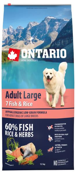 Ontario Adult Large 7 Fish & Rice / Сухой корм Онтарио для взрослых собак Крупных пород 7 видов рыб и рис 