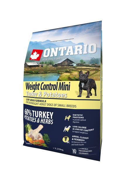 Ontario Adult Mini Weight Control Turkey & Potatoes / Сухой корм Онтарио для взрослых собак Мелких пород Контроль веса с Индейкой и картофелем