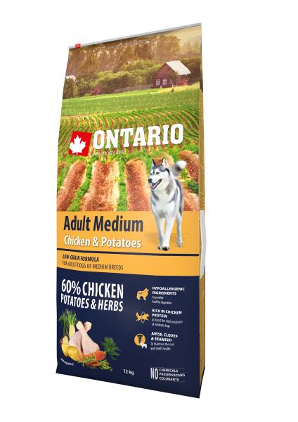 Ontario Medium Chicken & Potatoes / Сухой корм Онтарио для взрослых собак Средних пород с Курицей и картофелем