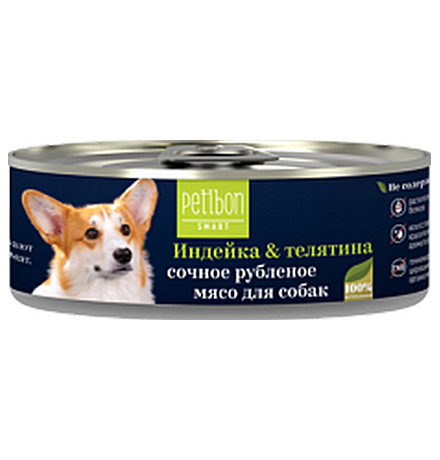 Petibon Smart / Консервы Петибон Смарт для собак Рубленое мясо Индейка Телятина (цена за упаковку) 