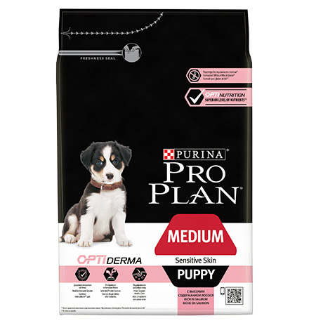 Purina Pro Plan Medium Puppy Sensitive Skin / Сухой корм Пурина Про План для щенков средних пород при чувствительной коже с лососем 