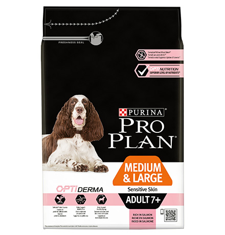 Purina Pro Plan Medium & Large Adult 7+ Sensitive Skin / Сухой корм Пурина Про План для пожилых собак средних и крупных пород при чувствительной коже с лососем 
