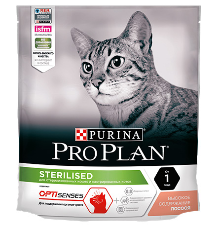 PRO PLAN STERILISED / Сухой корм Пурина Про План для взрослых кошек для поддержания органов чувств у стерилизованных с лососем 