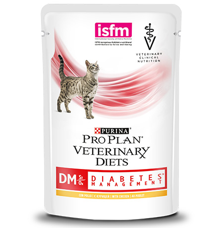 Purina Pro Plan Veterinary Diets DM Diabetes Management / Лечебные паучи Пурина Про План Ветеринарная диета для взрослых кошек при диабете с курицей в соусе (цена за упаковку)