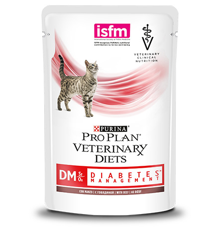Purina Pro Plan Veterinary Diets DM Diabetes Management Beef/ Лечебные паучи Пурина Про План Ветеринарная диета для взрослых кошек при диабете с говядиной в соусе (цена за упаковку) 
